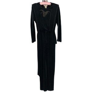 Diamond Tea Gown vintage black  & gold velvet embroidered Jumpsuit Robe 80s SP
